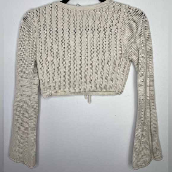Simons Drawstring pointelle knit bolero top in cream - Picture 7 of 7